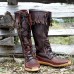 Men's Knee High Smooth Grain Dark Mahogany Leather Boot With Canoe Sole